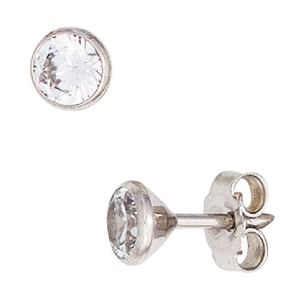 Ohrstecker rund 333 Gold Weißgold 2 Zirkonia Ohrringe Goldohrstecker