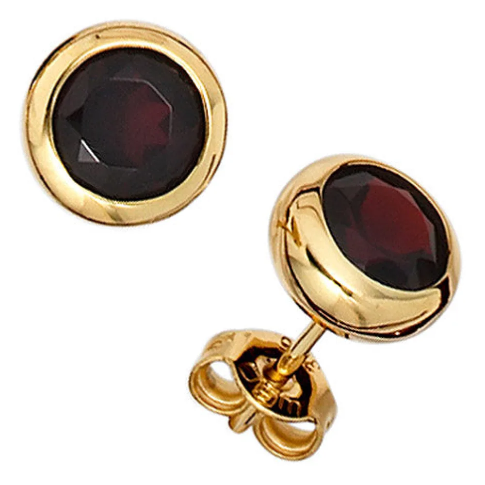 Ohrstecker rund 375 Gold Gelbgold 2 Granate rot Ohrringe