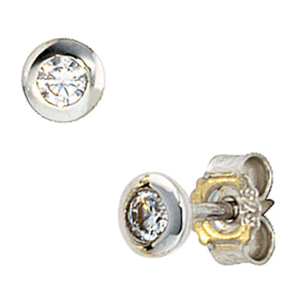 Ohrstecker rund 375 Gold Weißgold 2 Zirkonia Ohrringe