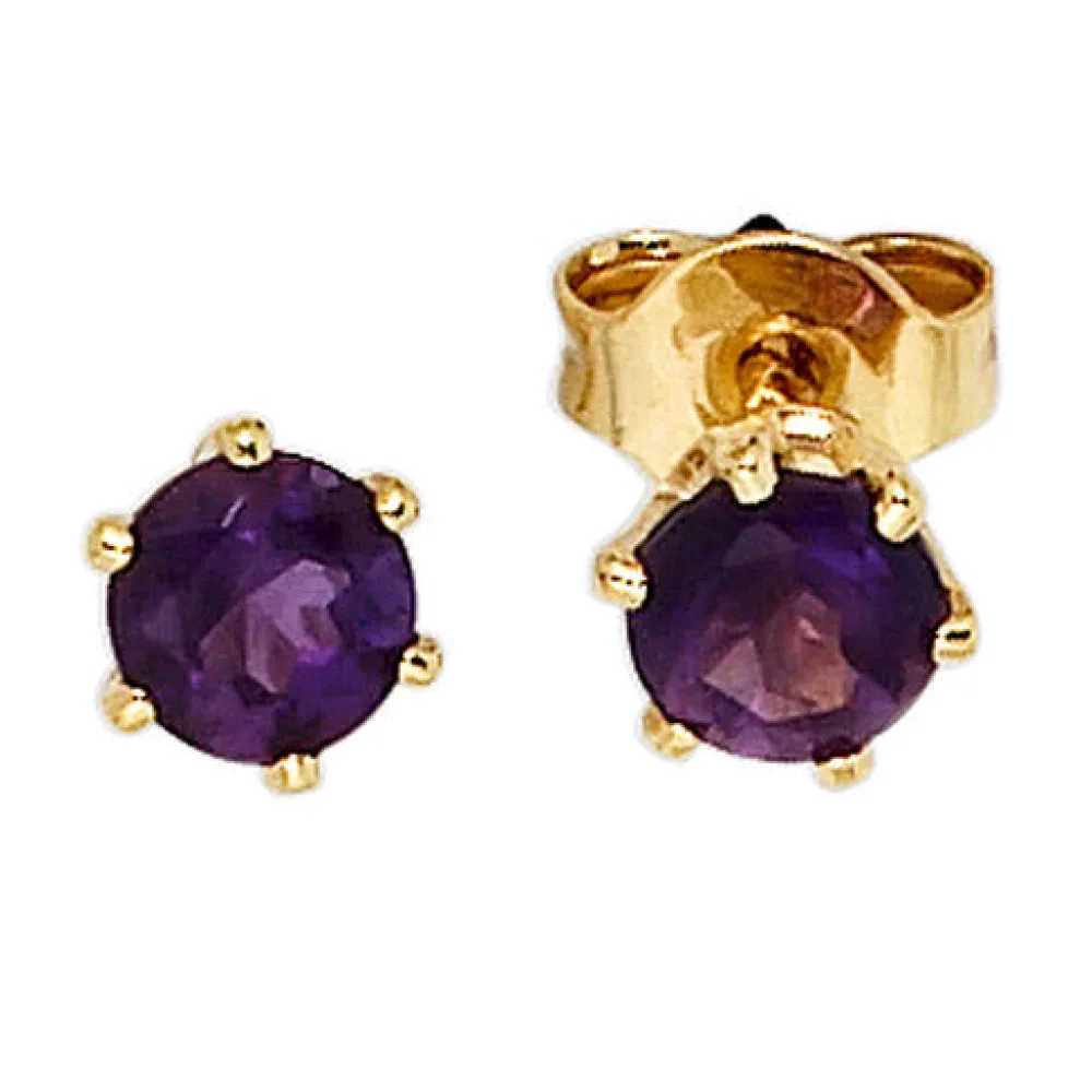 Ohrstecker rund 585 Gold Gelbgold 2 Amethyste lila violett Ohrringe