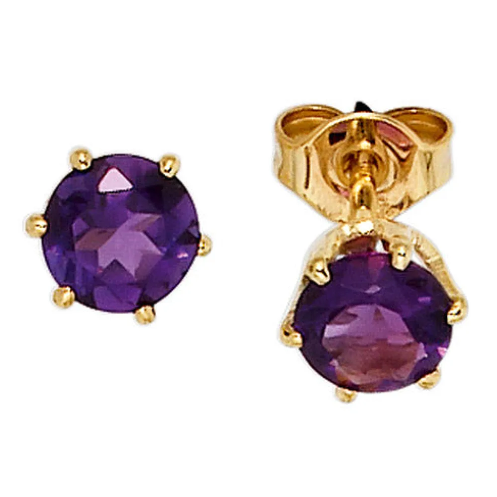 Ohrstecker rund 585 Gold Gelbgold 2 Amethyste lila violett Ohrringe
