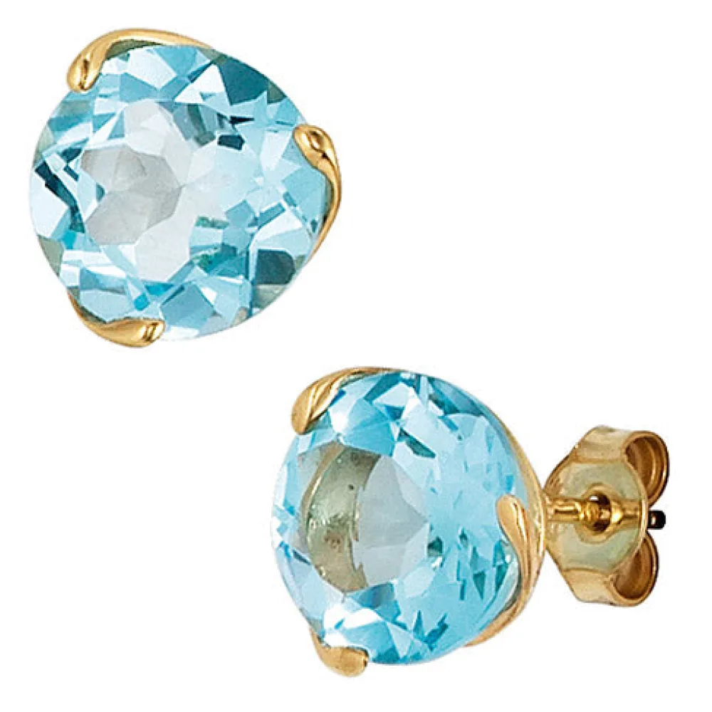 Ohrstecker rund 585 Gold Gelbgold 2 Blautopase hellblau blau Ohrringe