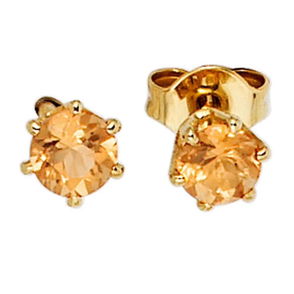 Ohrstecker rund 585 Gold Gelbgold 2 Citrine orange Ohrringe Goldohrstecker