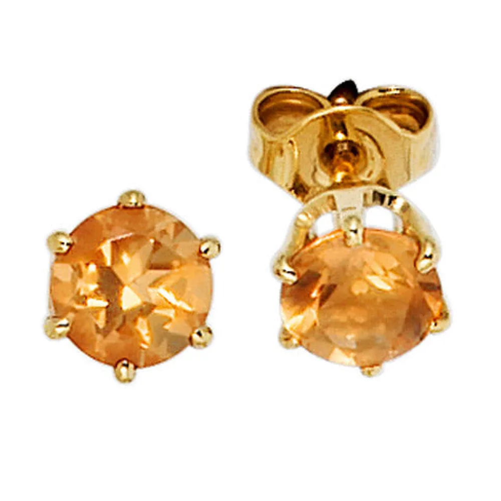 Ohrstecker rund 585 Gold Gelbgold 2 Citrine orange Ohrringe Goldohrstecker