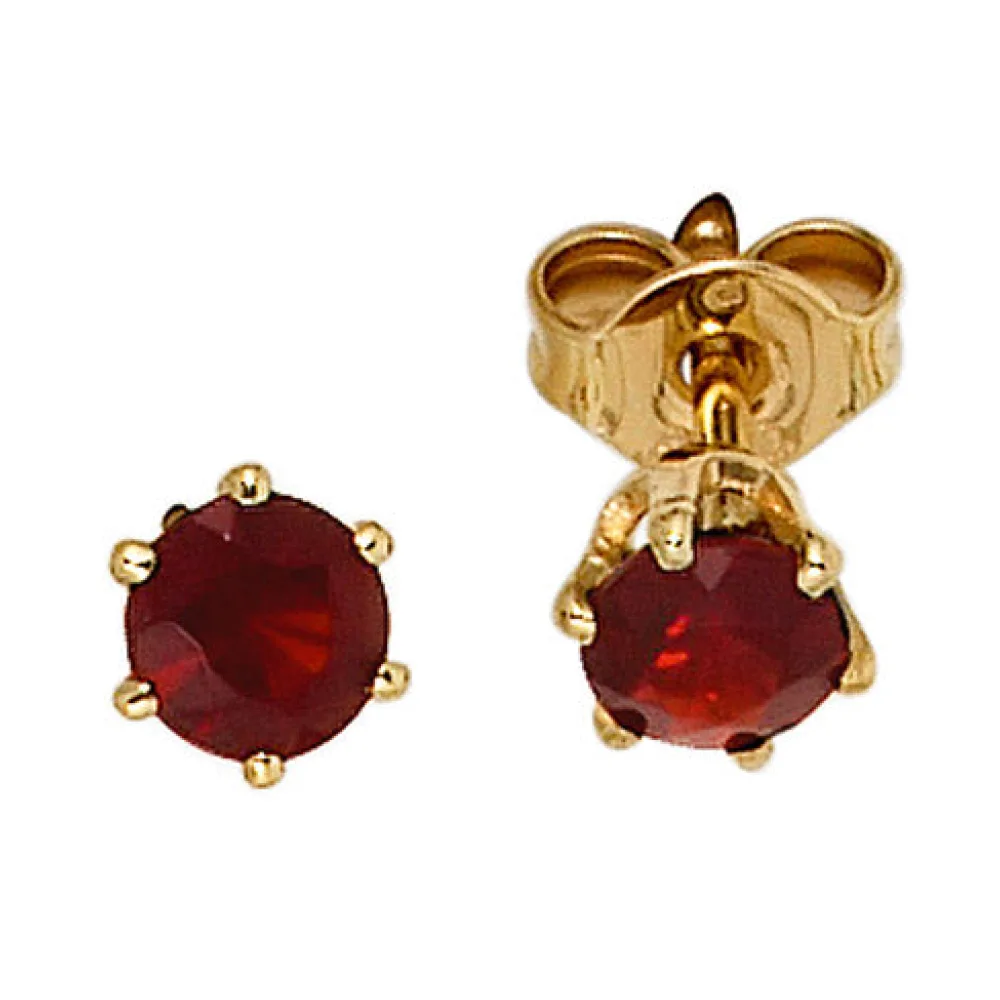Ohrstecker rund 585 Gold Gelbgold 2 Granate rot Ohrringe Goldohrstecker