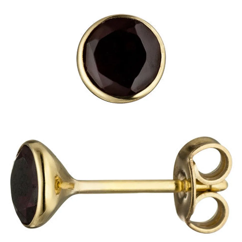 Ohrstecker rund 585 Gold Gelbgold 2 Granate rot Ohrringe Granatohrringe