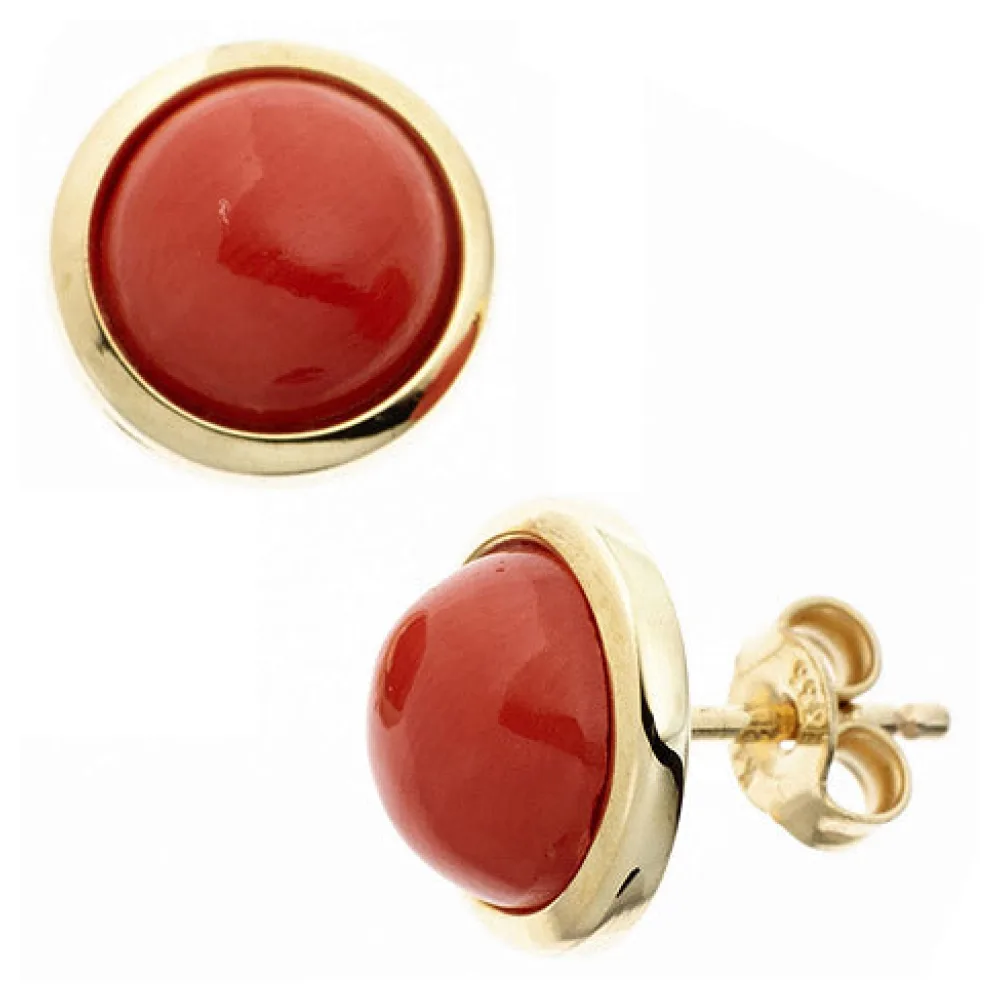 Ohrstecker rund 585 Gold Gelbgold 2 Korallen rot Ohrringe Goldohrstecker