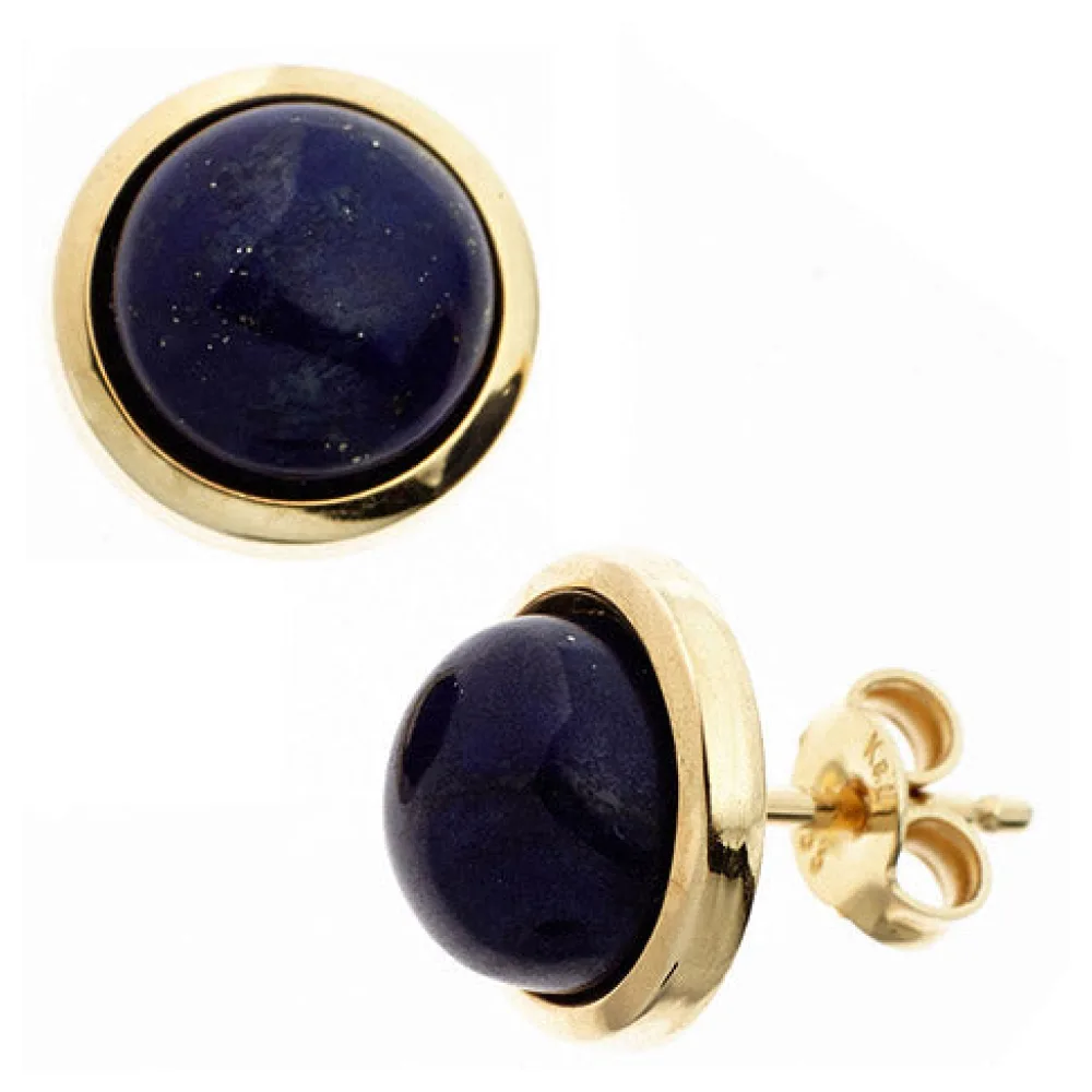 Ohrstecker rund 585 Gold Gelbgold 2 Lapislazuli blau Ohrringe Goldohrstecker