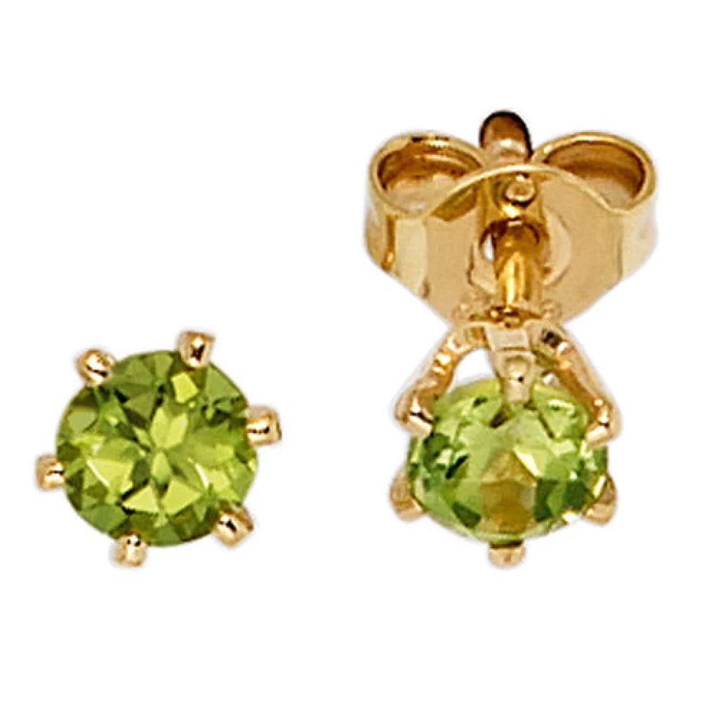 Ohrstecker rund 585 Gold Gelbgold 2 Peridote grün Ohrringe Goldohrstecker