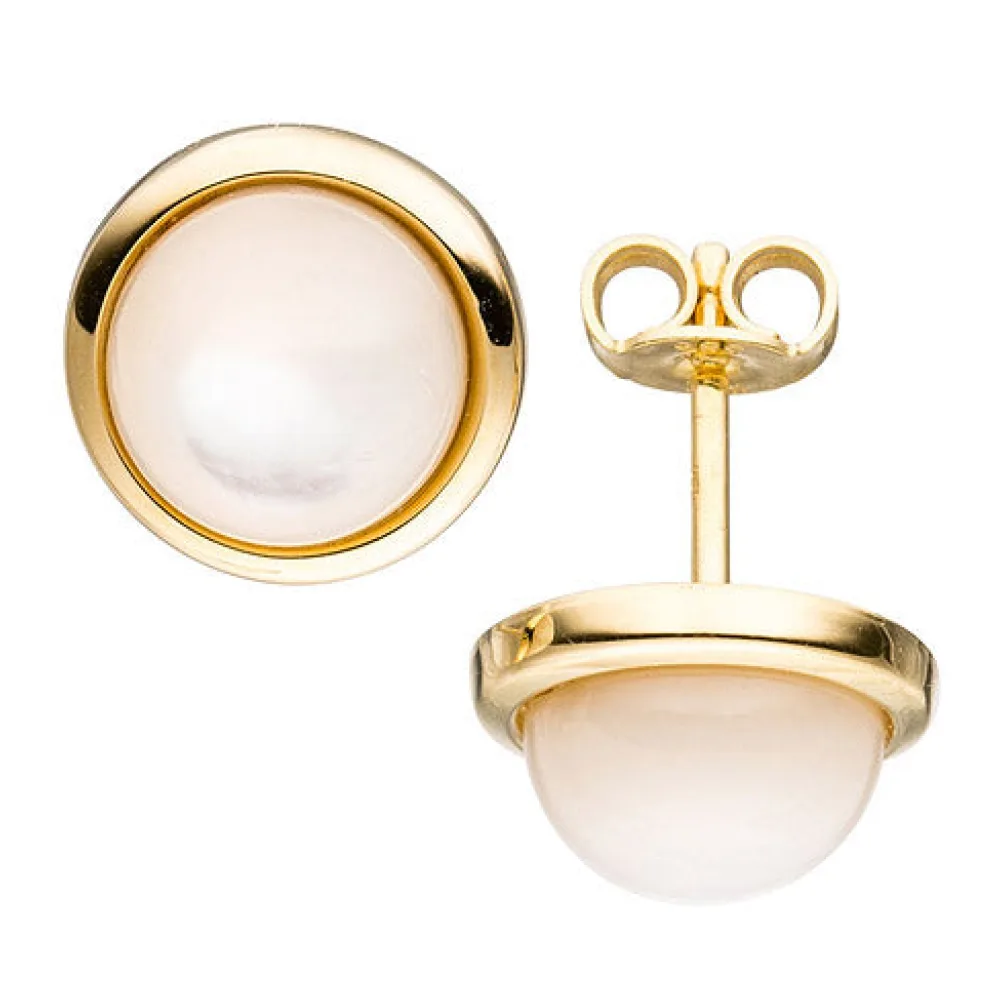 Ohrstecker rund 585 Gold Gelbgold 2 Perlmutt-Steine Ohrringe Goldohrringe
