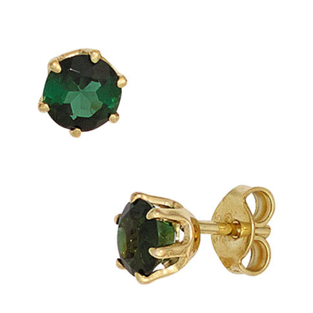Ohrstecker rund 585 Gold Gelbgold 2 Turmaline grün Ohrringe Goldohrstecker