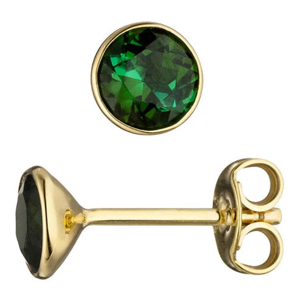 Ohrstecker rund 585 Gold Gelbgold 2 Turmaline grün Ohrringe Turmalinohrringe