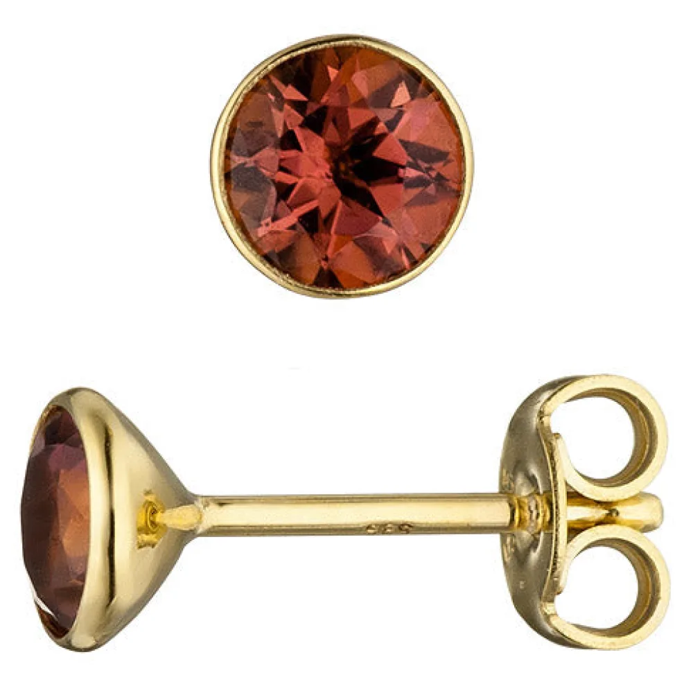 Ohrstecker rund 585 Gold Gelbgold 2 Turmaline rosa Ohrringe Turmalinohrringe
