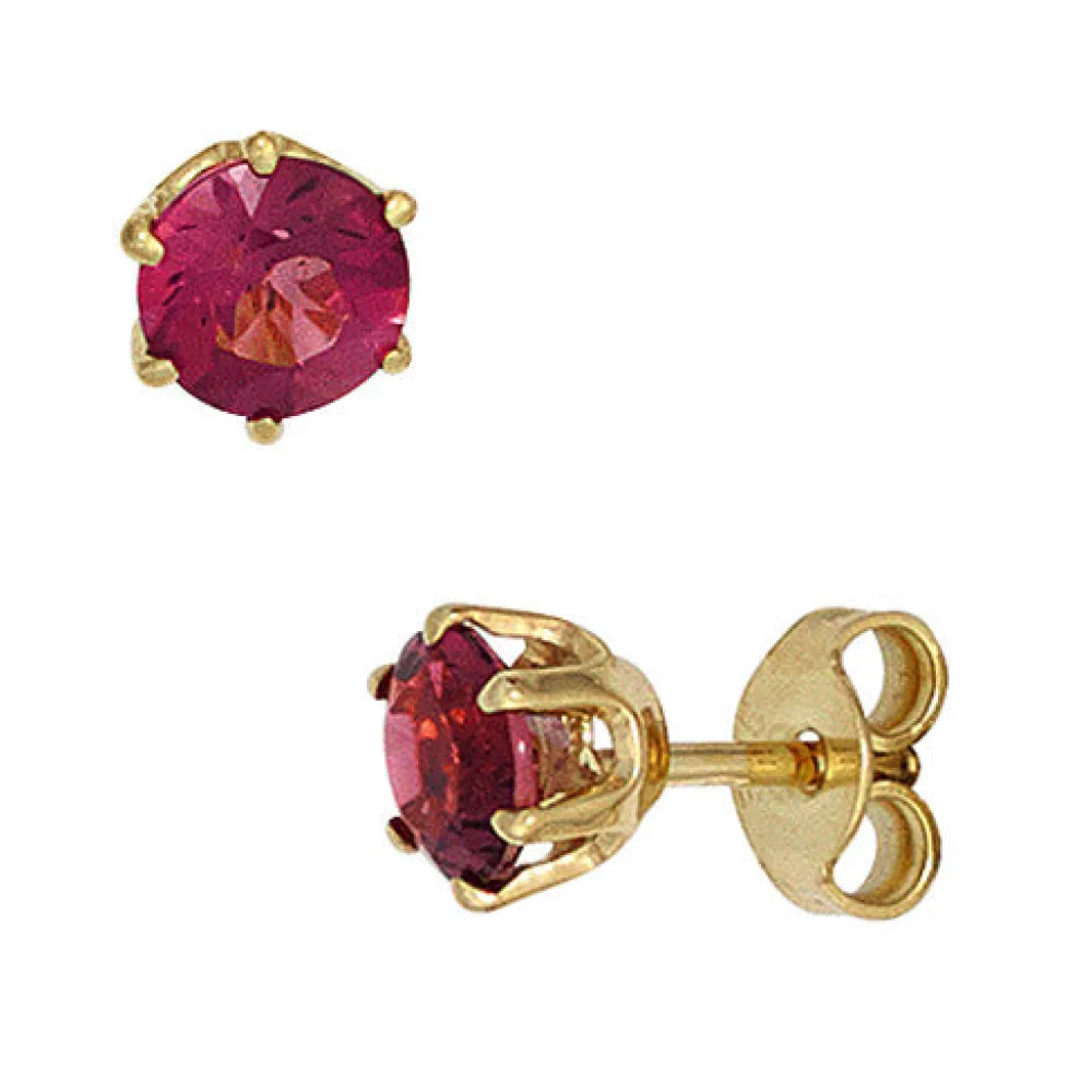 Ohrstecker rund 585 Gold Gelbgold 2 Turmaline rosa pink Ohrringe Goldohrstecker