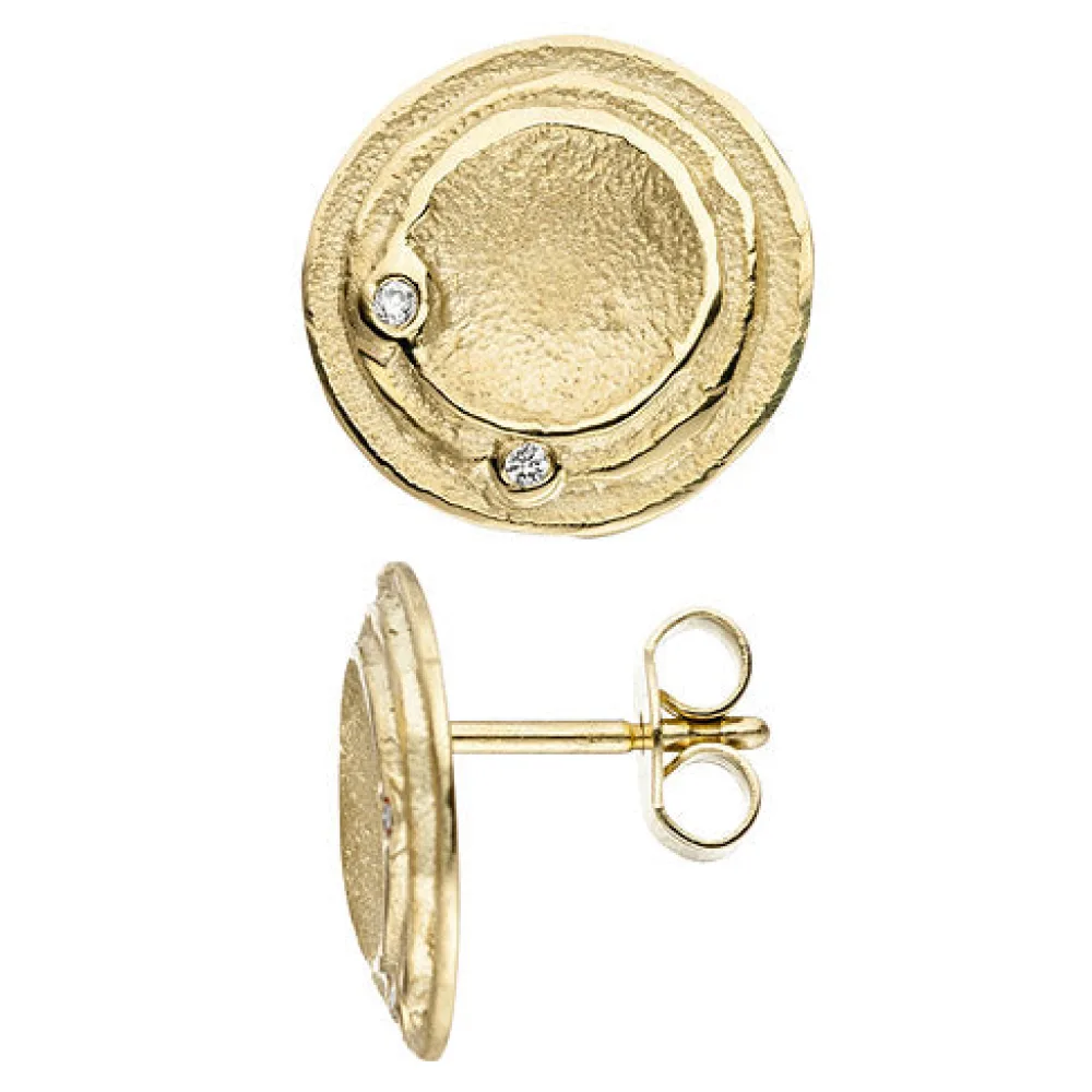 Ohrstecker rund 585 Gold Gelbgold 4 Diamanten Brillanten Ohrringe matt mattiert