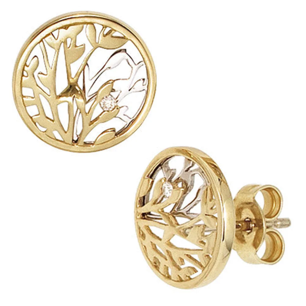 Ohrstecker rund 585 Gold Gelbgold Weißgold bicolor 2 Diamanten Brillanten