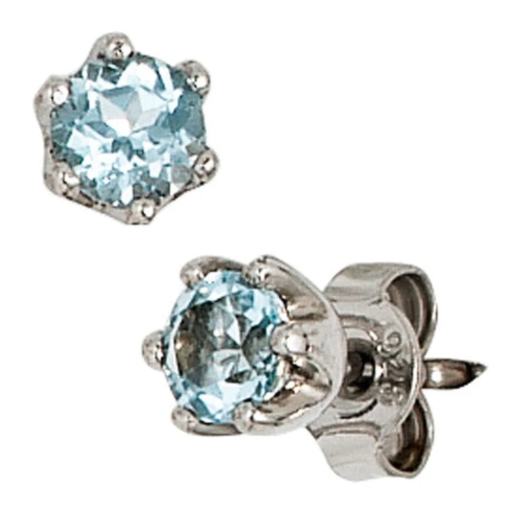 Ohrstecker rund 925 Sterling Silber 2 Blautopase hellblau blau Ohrringe