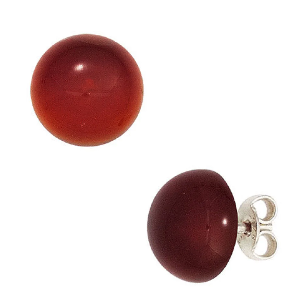 Ohrstecker rund 925 Sterling Silber 2 Carneole rot Ohrringe