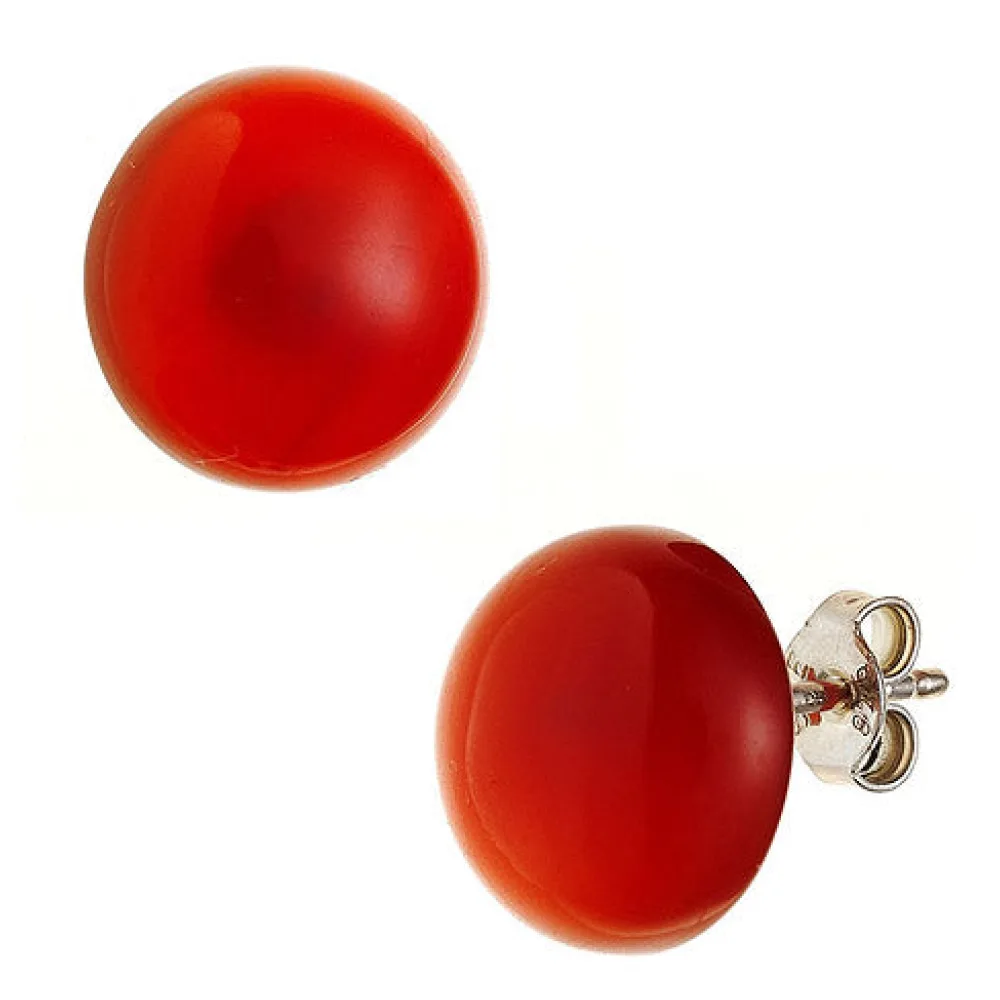 Ohrstecker rund 925 Sterling Silber 2 Carneole rot Ohrringe