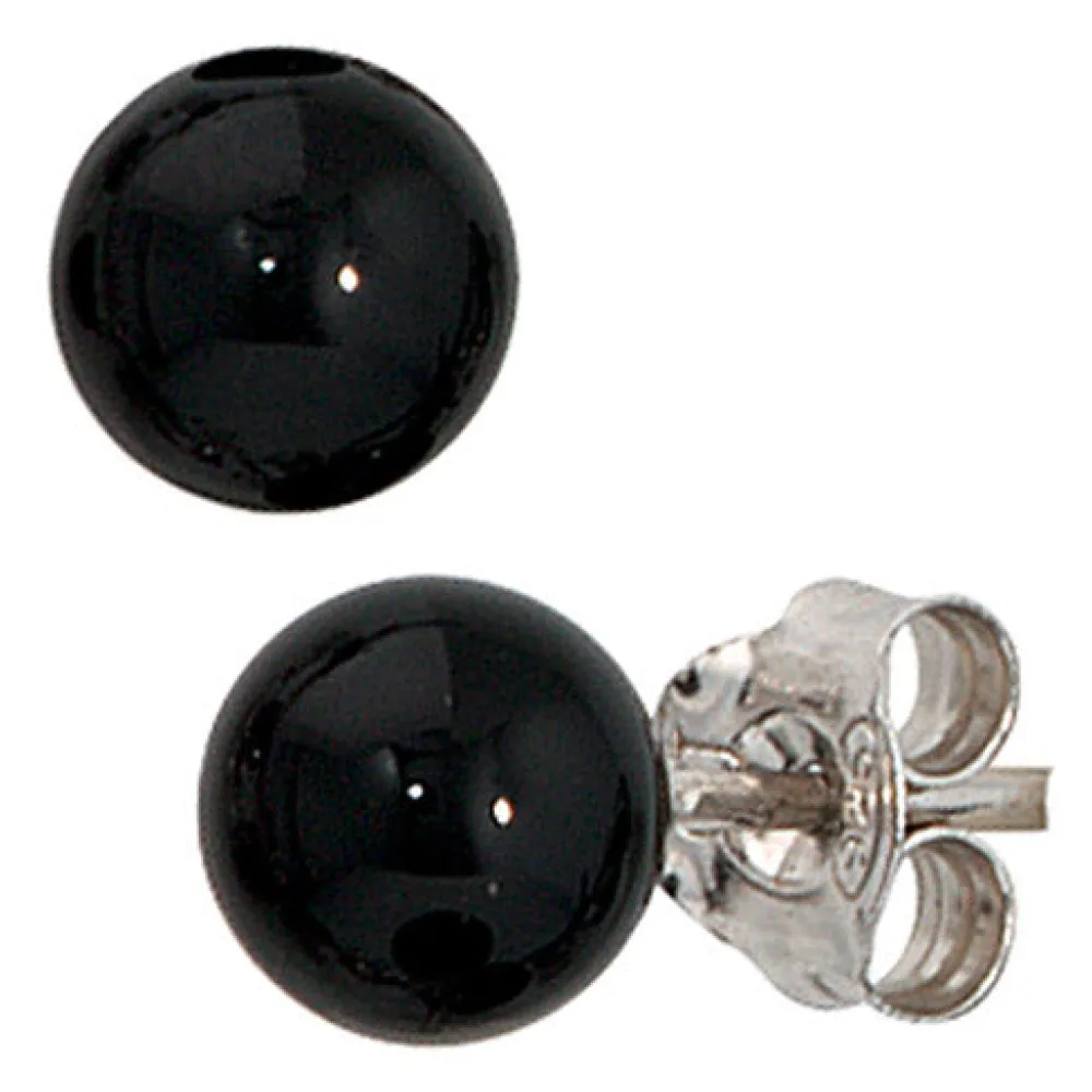 Ohrstecker rund 925 Sterling Silber 2 Onyxe schwarz Ohrringe