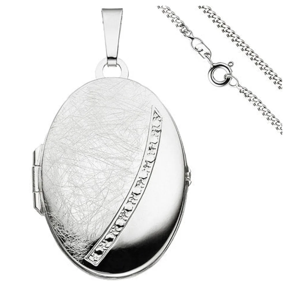 Medaillon oval Anhänger zum Öffnen für 2 Fotos 925 Silber mit Kette 50 cm
