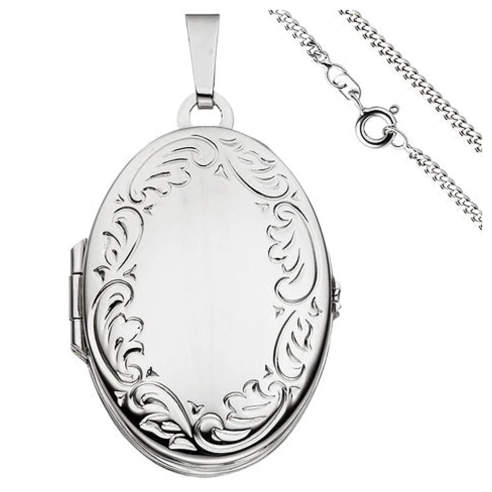 Medaillon oval Anhänger zum Öffnen für 4 Fotos 925 Silber mit Kette 60 cm