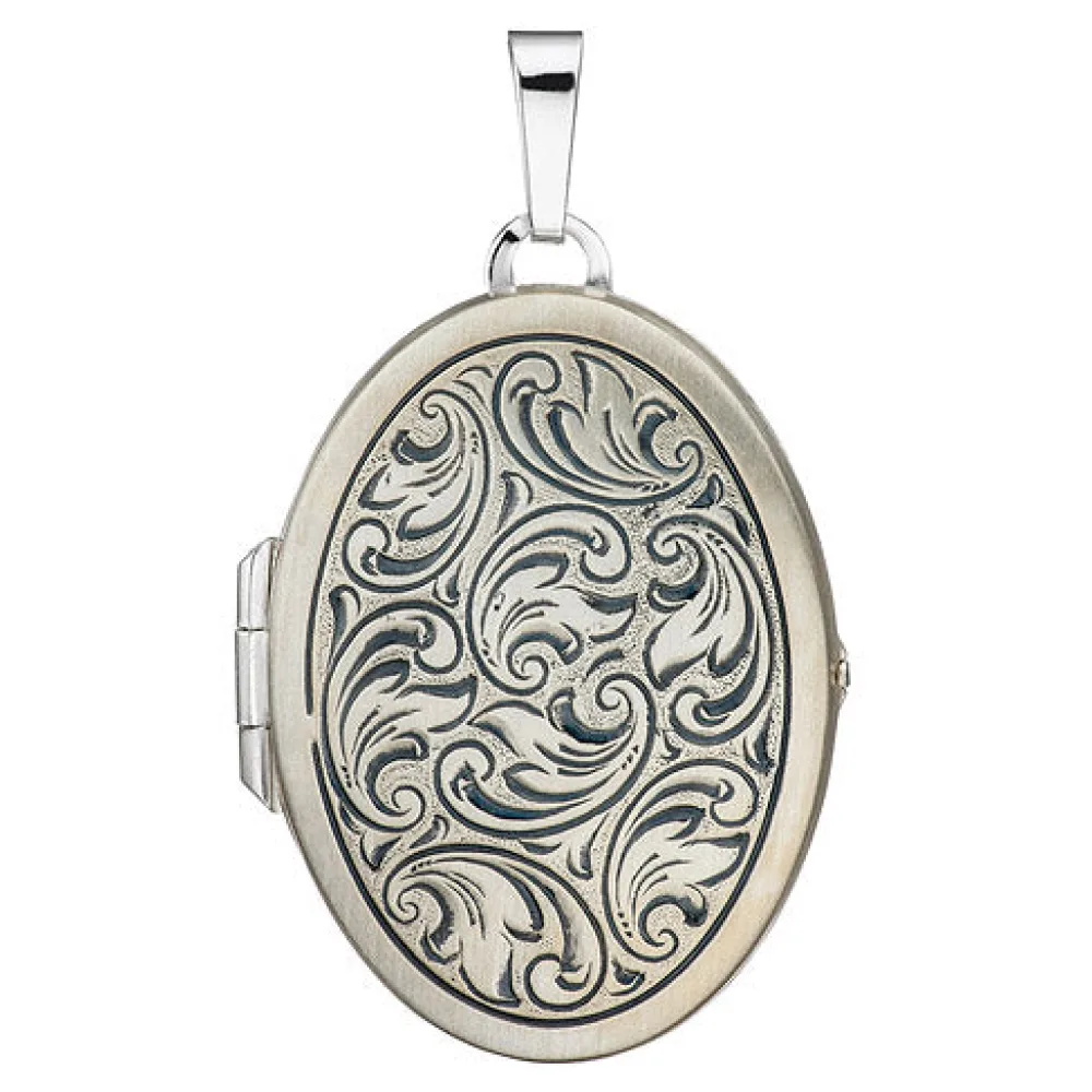 Medaillon oval für 2 Fotos 925 Sterling Silber matt Anhänger zum Öffnen