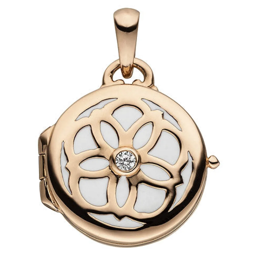 Medaillon rund für ein Foto 925 Sterling Silber rotgold vergoldet 1 Zirkonia