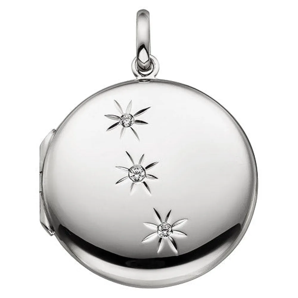 Medaillon rund zum Öffnen für 2 Fotos 925 Sterling Silber 3 Zirkonia