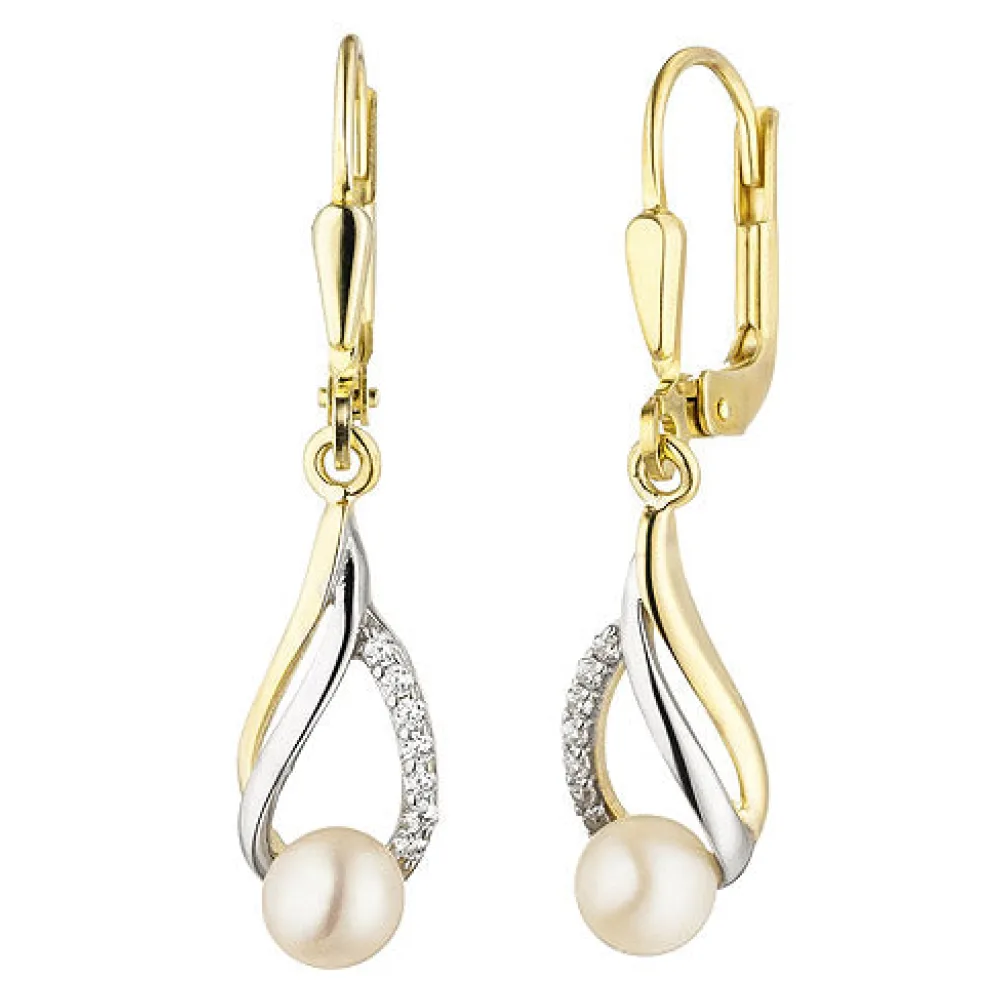 Ohrhänger 333 Gold Gelbgold bicolor 2 Süßwasser Perlen 14 Zirkonia