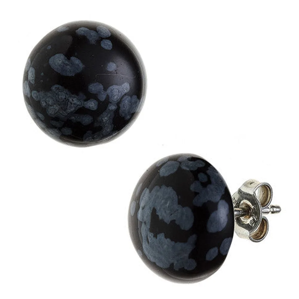 Ohrstecker rund 925 Sterling Silber 2 Schneeflocken-Obsidiane Ohrringe