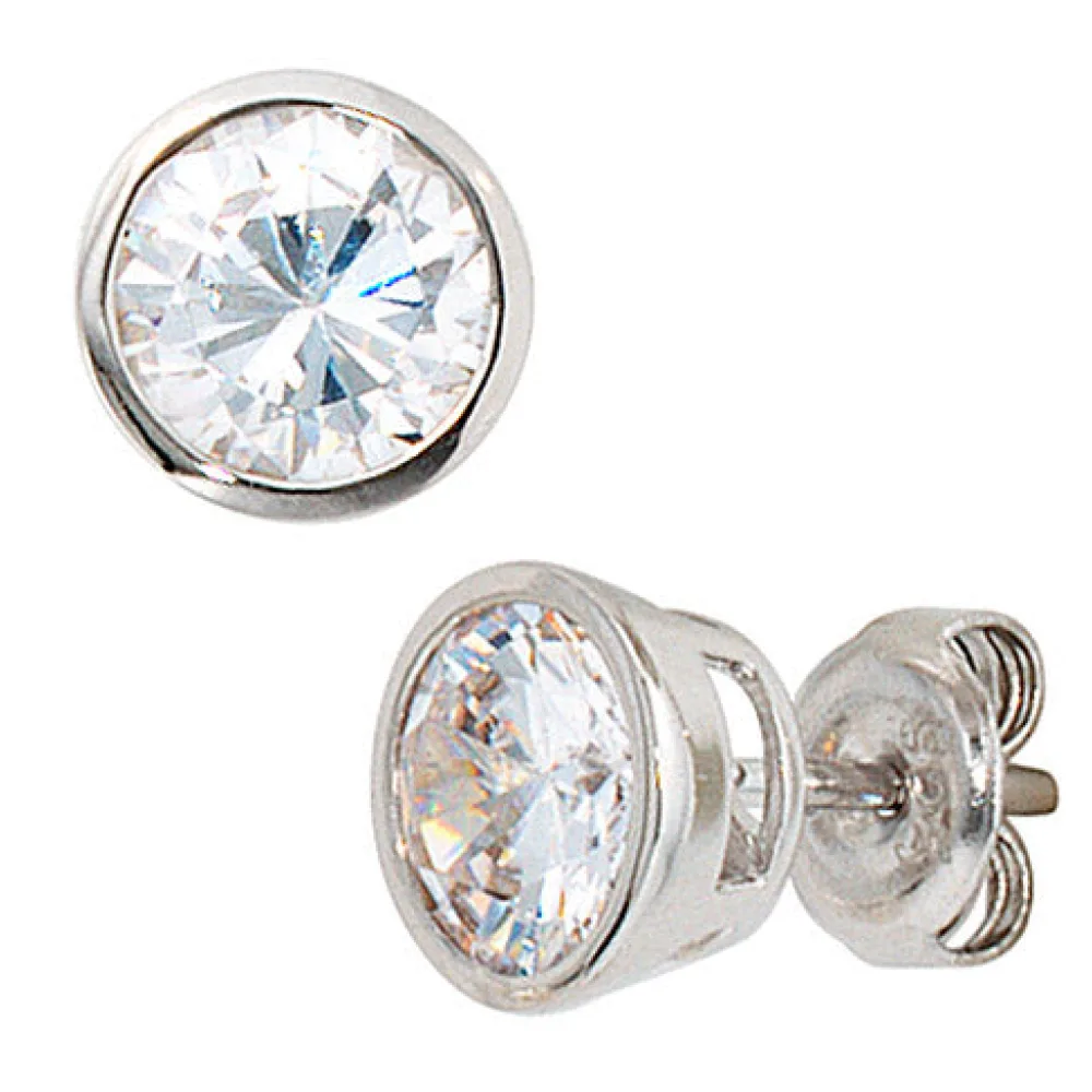 Ohrstecker rund 925 Sterling Silber 2 Zirkonia Ohrringe Silberohrstecker