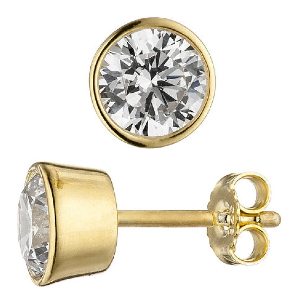 Ohrstecker rund 925 Sterling Silber gold vergoldet 2 Zirkonia Ohrringe