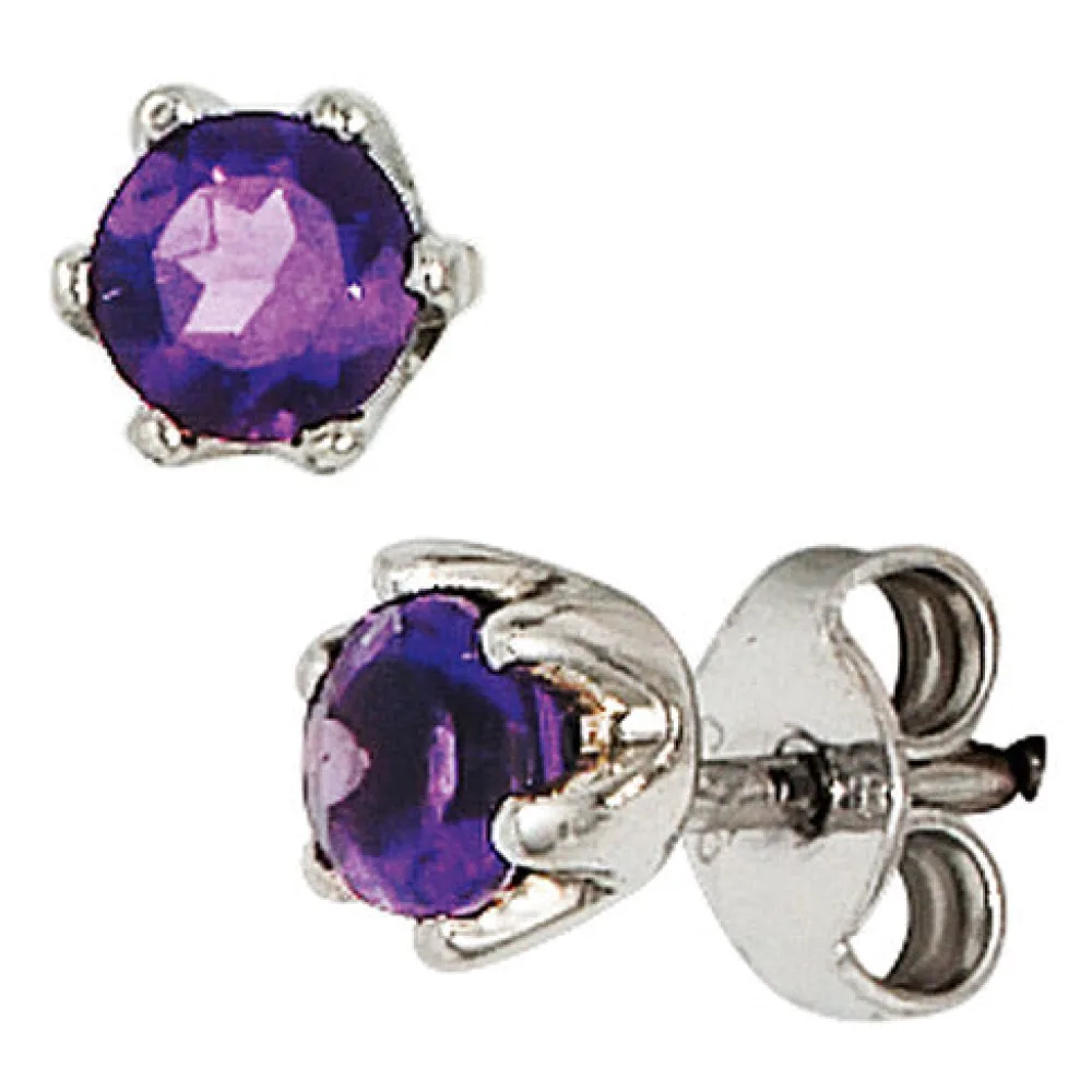 Ohrstecker rund 925 Sterling Silber rhodiniert 2 Amethyste lila violett Ohrringe