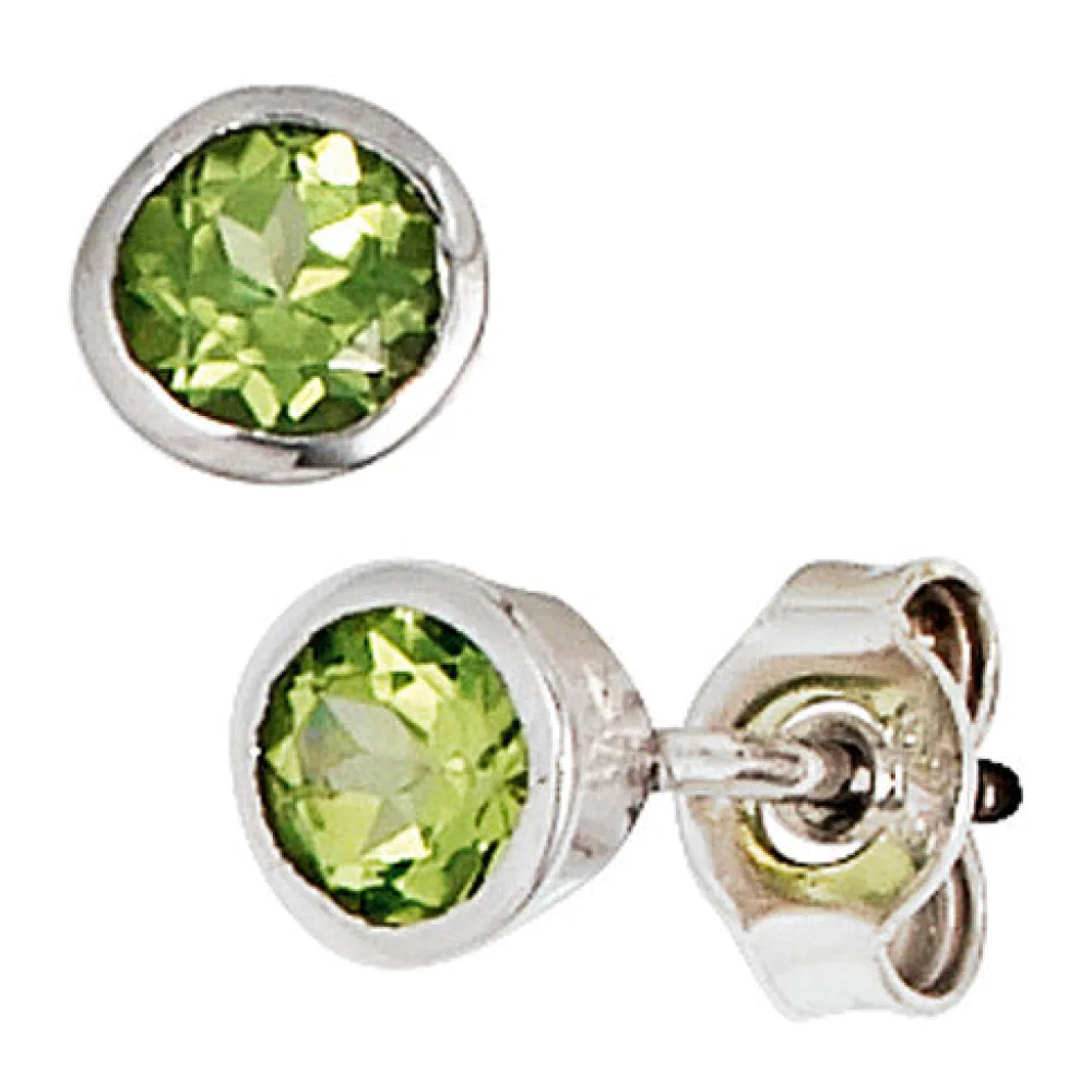 Ohrstecker rund 925 Sterling Silber rhodiniert 2 Peridote grün Ohrringe