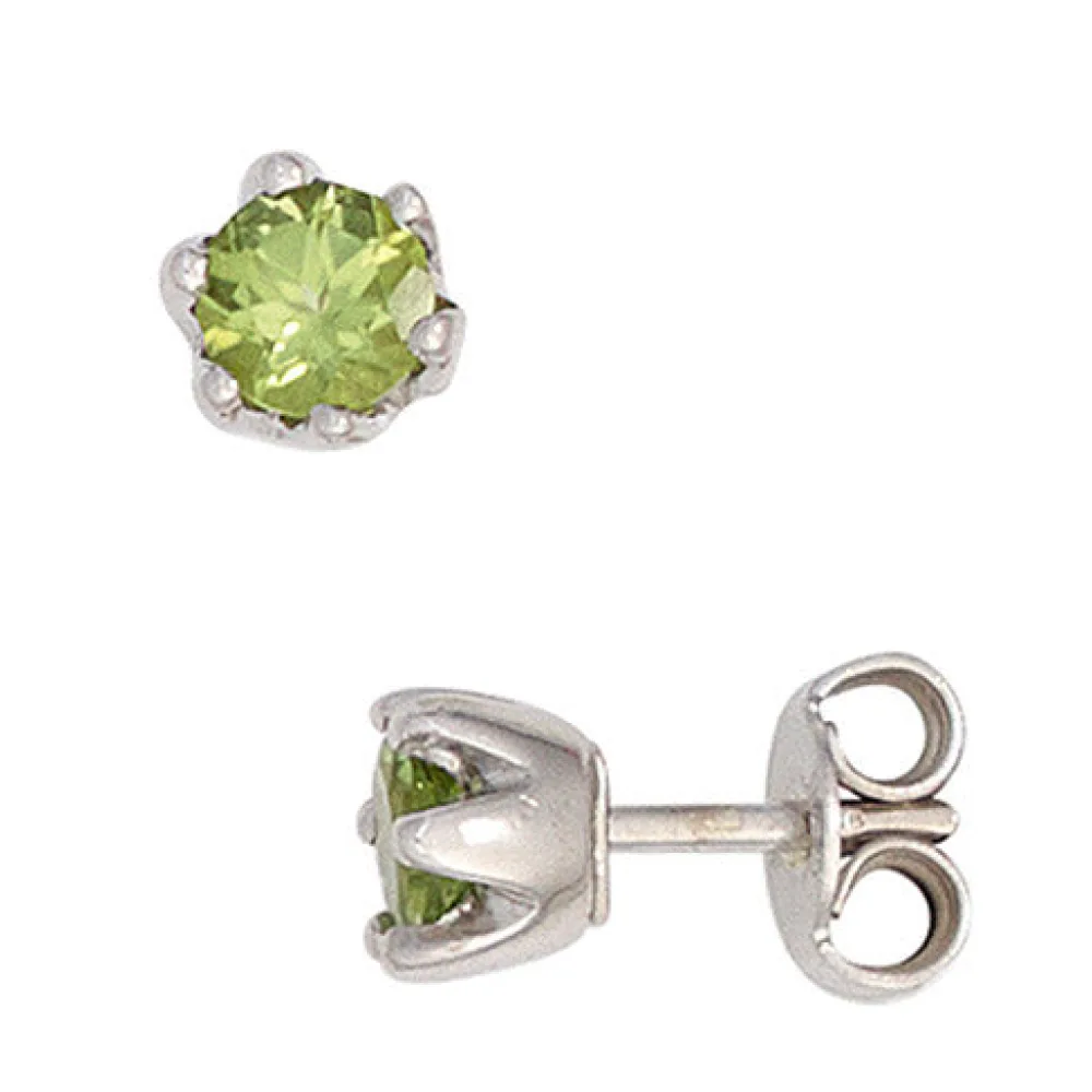 Ohrstecker rund 925 Sterling Silber rhodiniert 2 Peridote grün Ohrringe