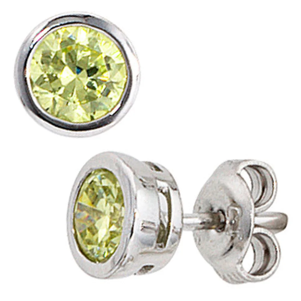 Ohrstecker rund 925 Sterling Silber rhodiniert 2 Zirkonia grün Ohrringe