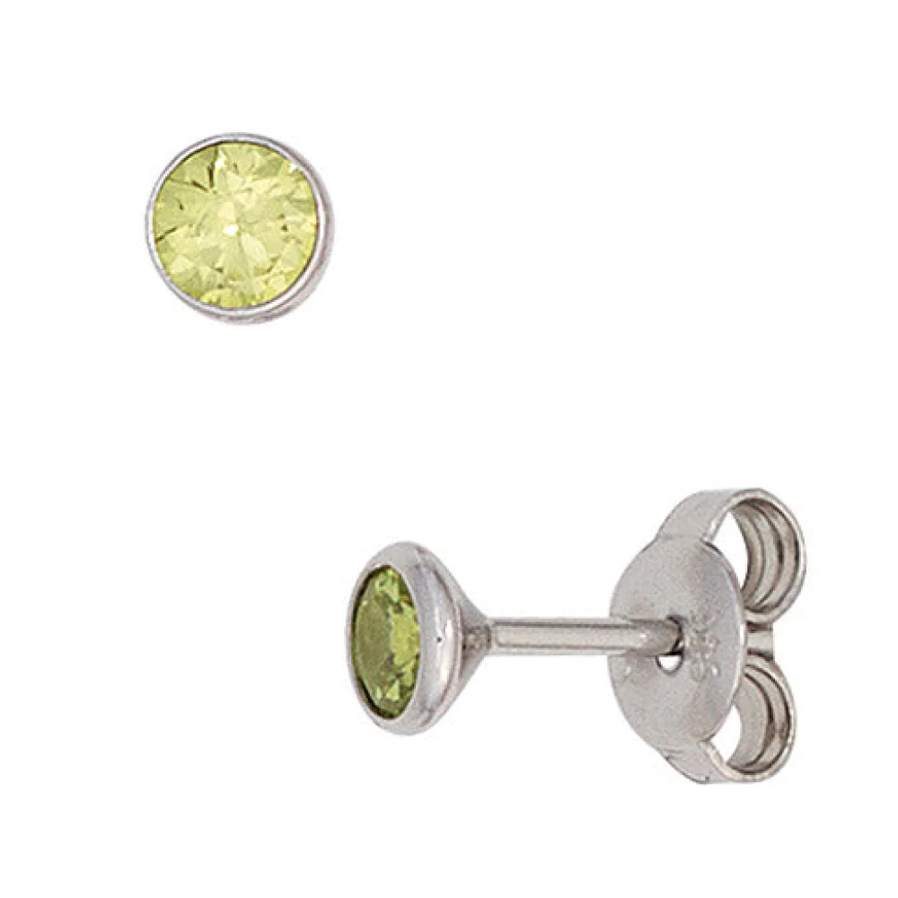 Ohrstecker rund 925 Sterling Silber rhodiniert 2 Zirkonia hellgrün grün Ohrringe