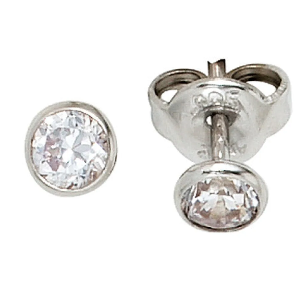 Ohrstecker rund 925 Sterling Silber rhodiniert 2 Zirkonia Ohrringe