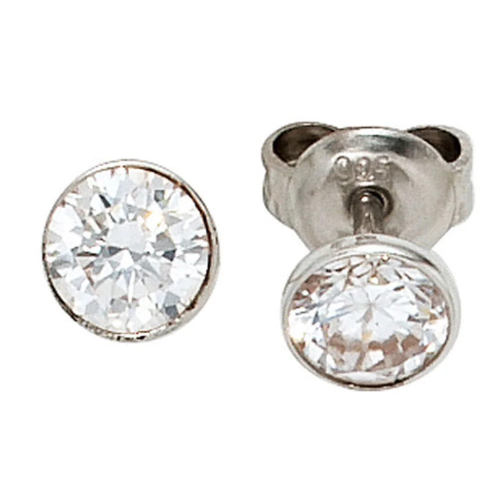 Ohrstecker rund 925 Sterling Silber rhodiniert 2 Zirkonia Ohrringe