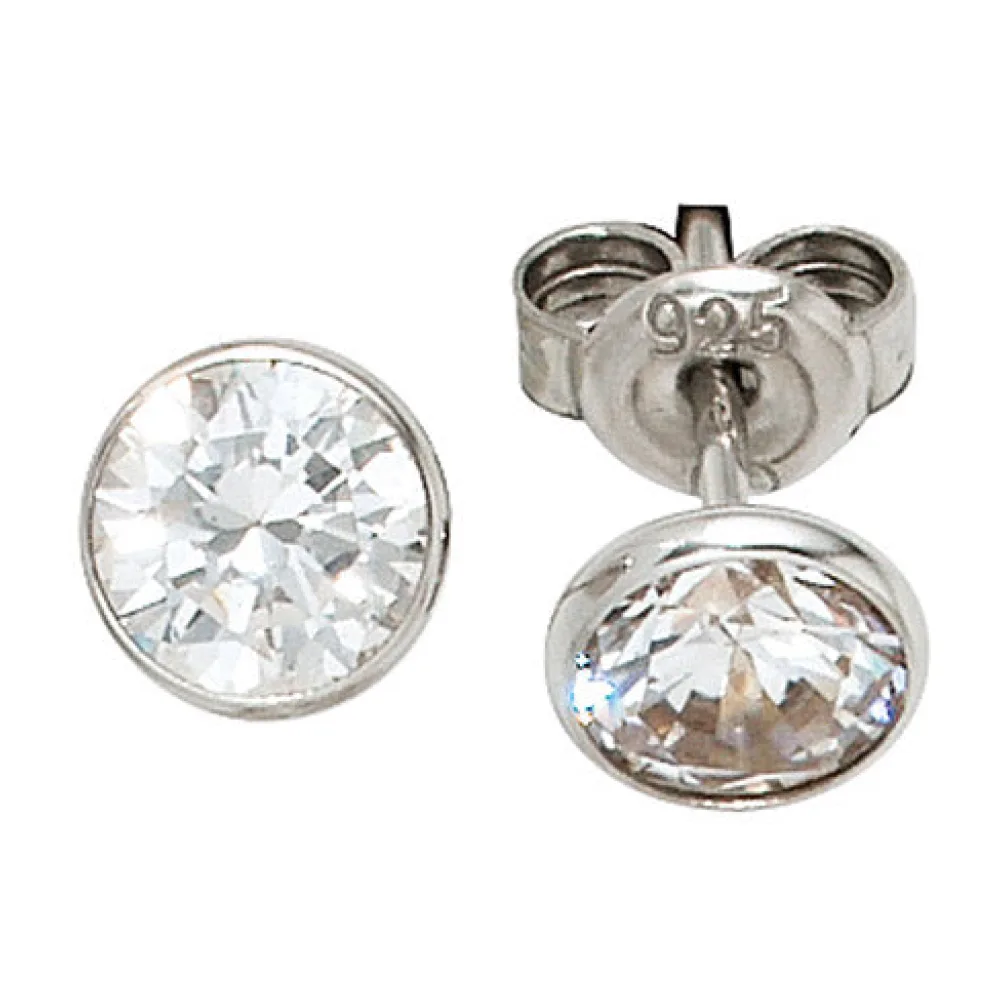 Ohrstecker rund 925 Sterling Silber rhodiniert 2 Zirkonia Ohrringe