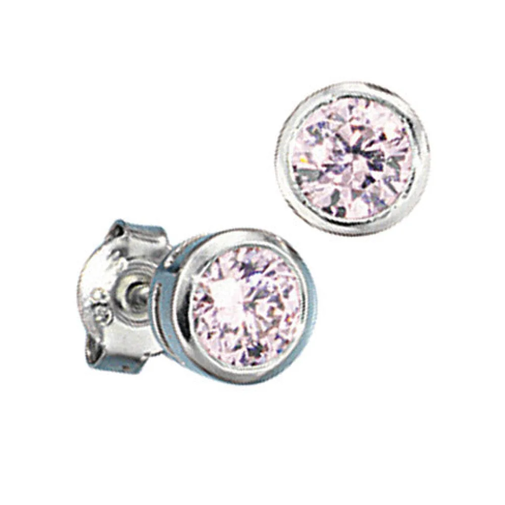Ohrstecker rund 925 Sterling Silber rhodiniert 2 Zirkonia rosa rosé Ohrringe