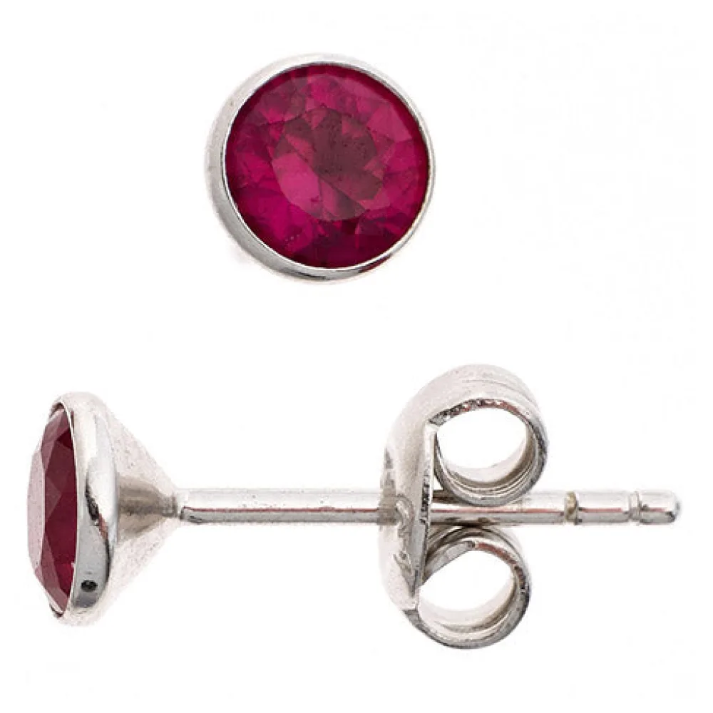 Ohrstecker rund 925 Sterling Silber rhodiniert 2 Zirkonia rot Ohrringe