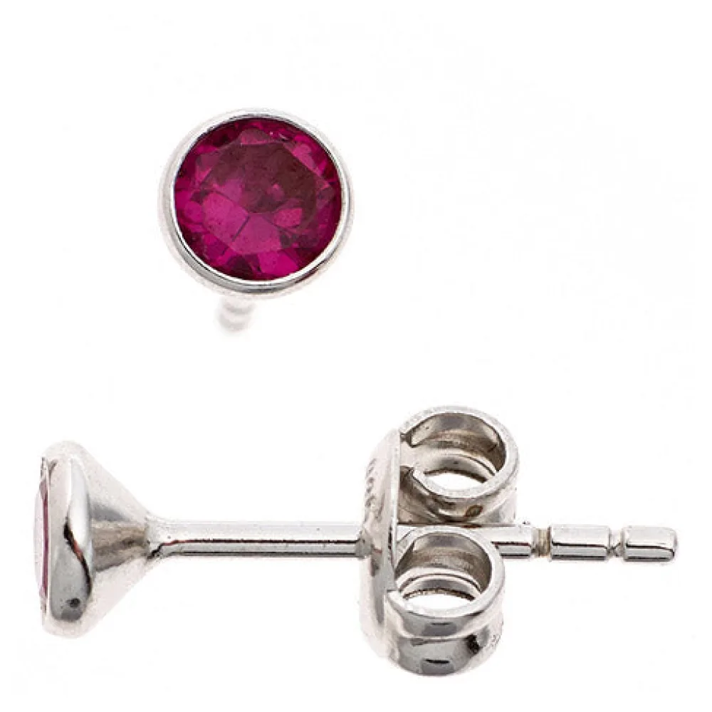 Ohrstecker rund 925 Sterling Silber rhodiniert 2 Zirkonia rot Ohrringe