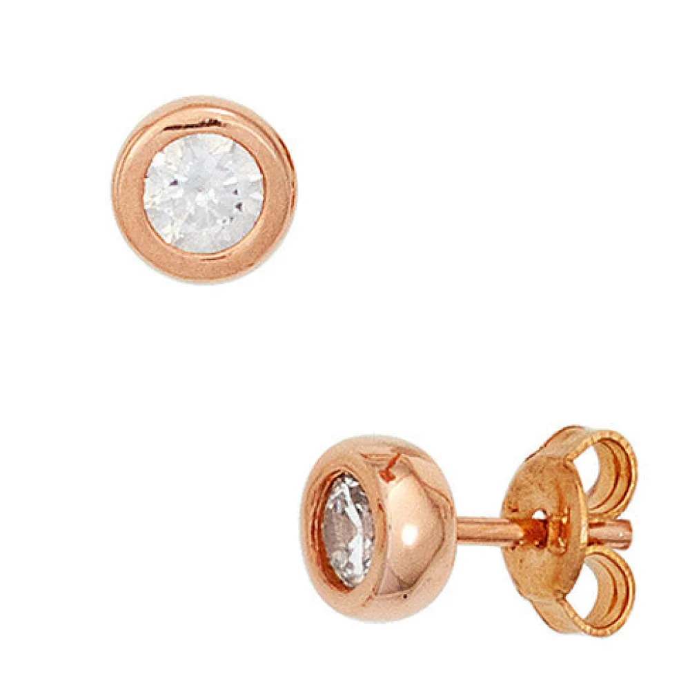 Ohrstecker rund 925 Sterling Silber rotgold vergoldet 2 Zirkonia Ohrringe