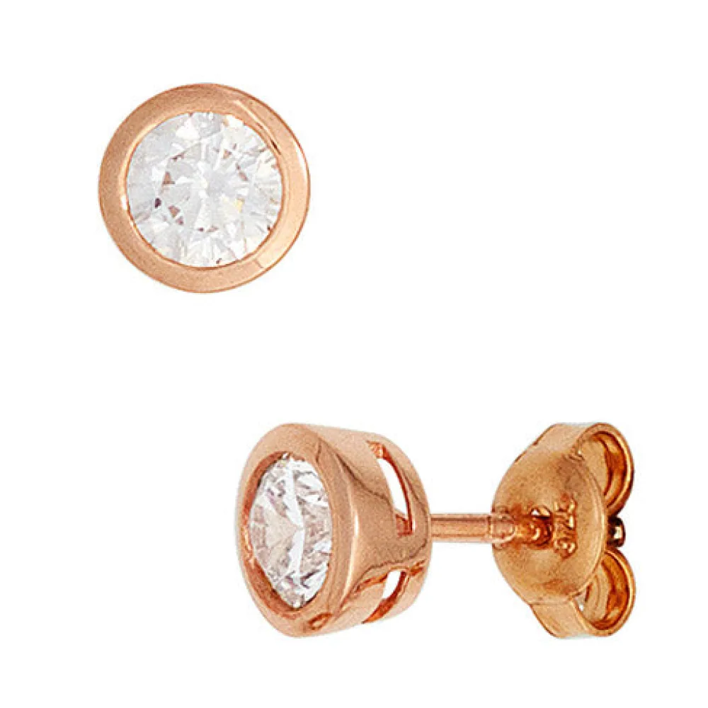 Ohrstecker rund 925 Sterling Silber rotgold vergoldet 2 Zirkonia Ohrringe