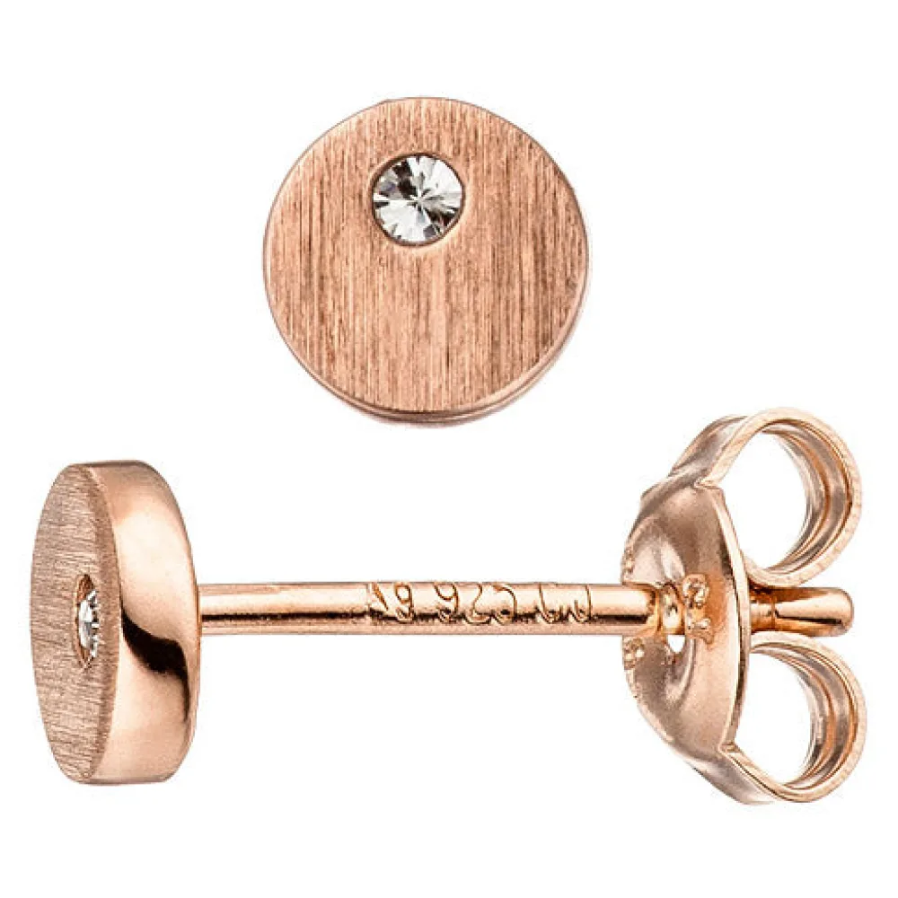 Ohrstecker rund 925 Sterling Silber rotgold vergoldet matt 2 Zirkonia Ohrringe