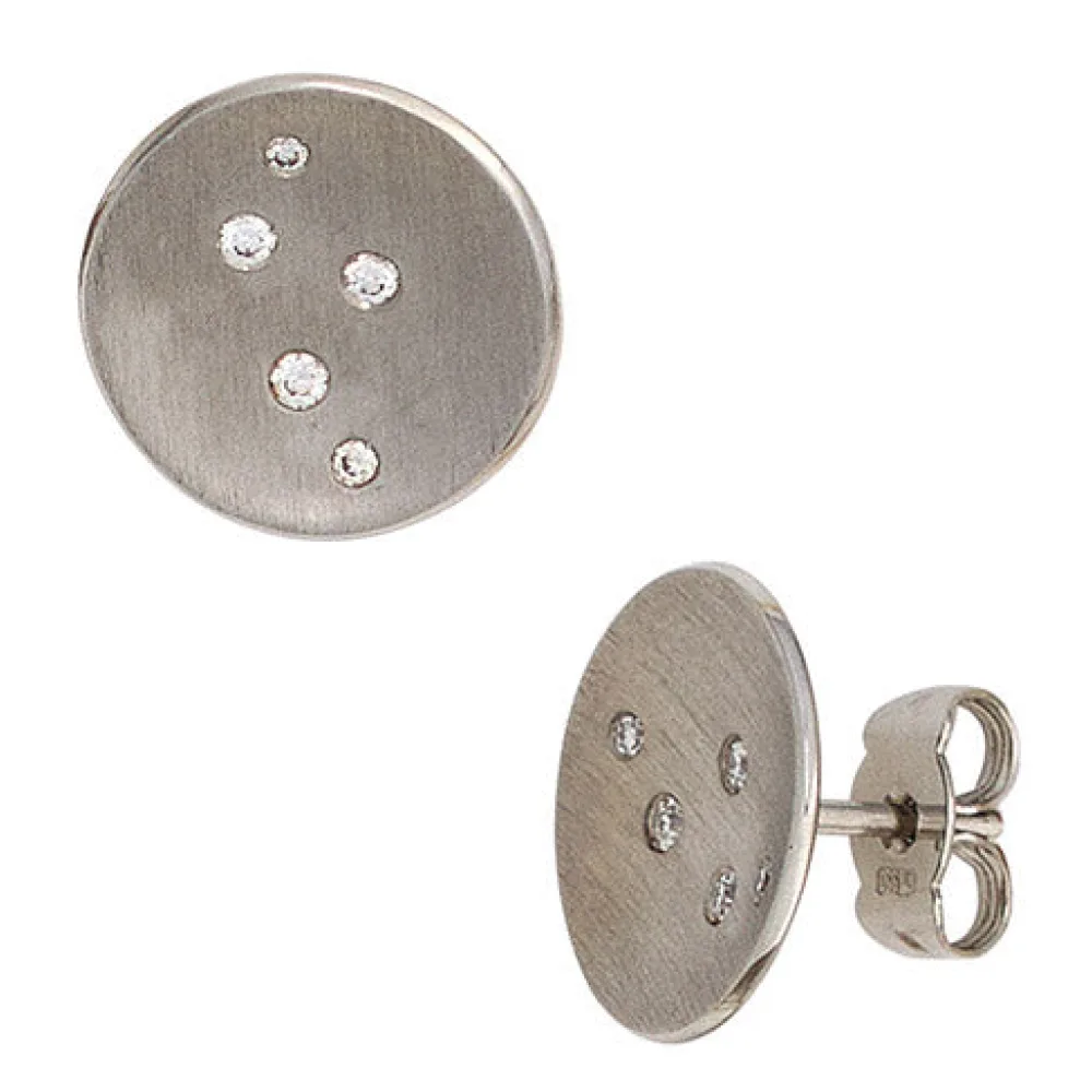 Ohrstecker rund 950 Platin matt 10 Diamanten Brillanten Ohrringe Platinohrringe