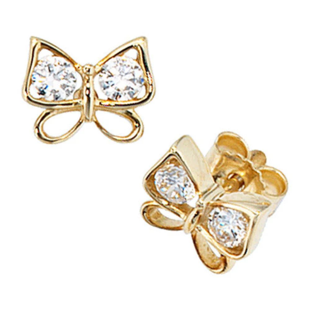 Ohrstecker Schmetterling 333 Gold Gelbgold 4 Zirkonia Ohrringe Goldohrstecker