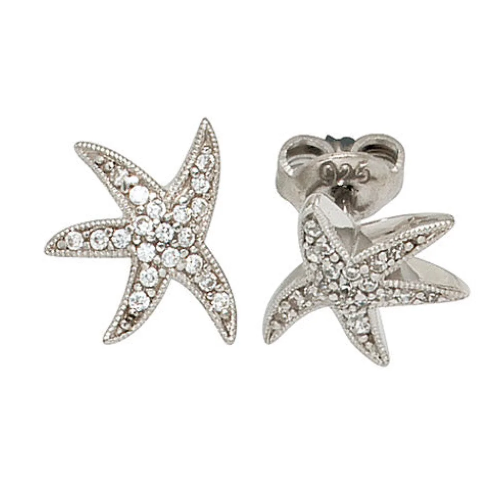 Ohrstecker Seestern 925 Sterling Silber rhodiniert mit Zirkonia Ohrringe